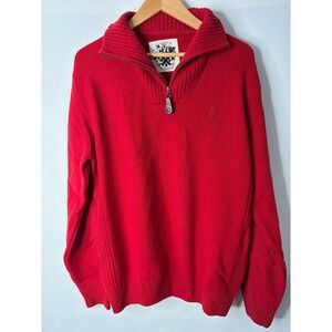 Barbour Mens Chunky 1/4 Zip Wool Sweater Size M Rich Red Pullover Old Money